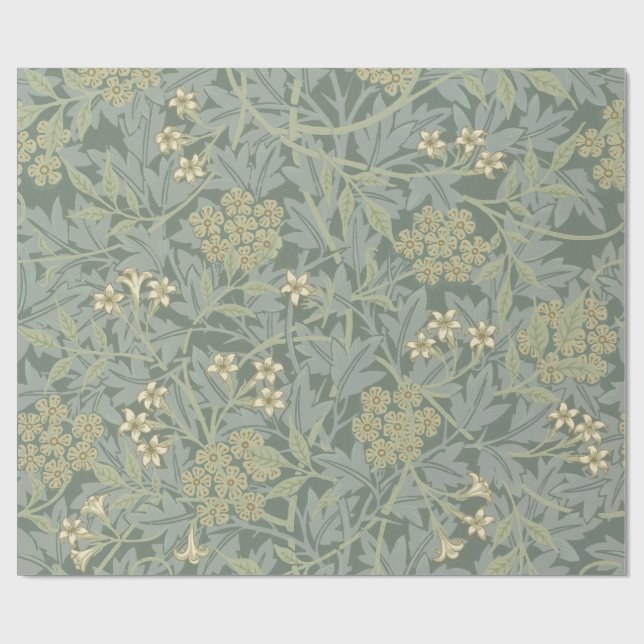 William Morris Jasmine Blue Grönt Botanical Art Presentpapper (Platt)