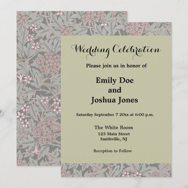 William Morris Jasmine Flower Mönster Inbjudningar (Fram/baksida)