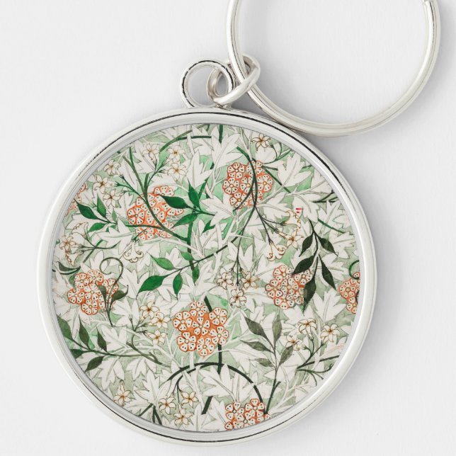 William Morris Jasmine Garden Flower Classic Rund Silverfärgad Nyckelring (Framsidan)