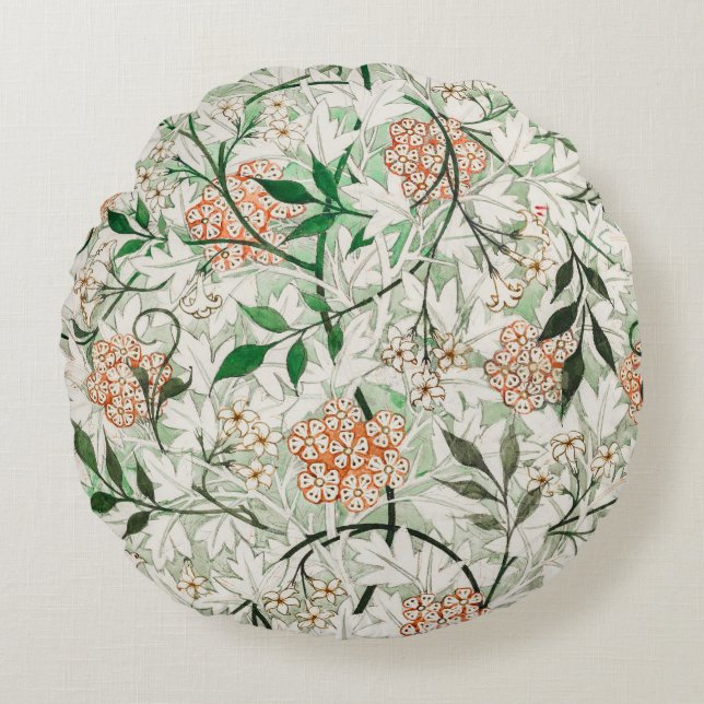 William Morris Jasmingård Blomma Klassiker Rund Kudde (Framsidan)
