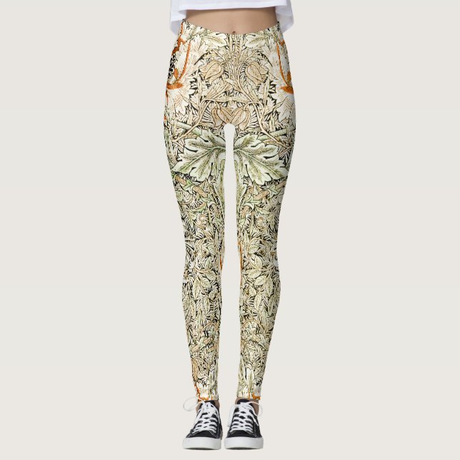William Morris Kaprifol Blommig Tapet Leggings (Framsida)