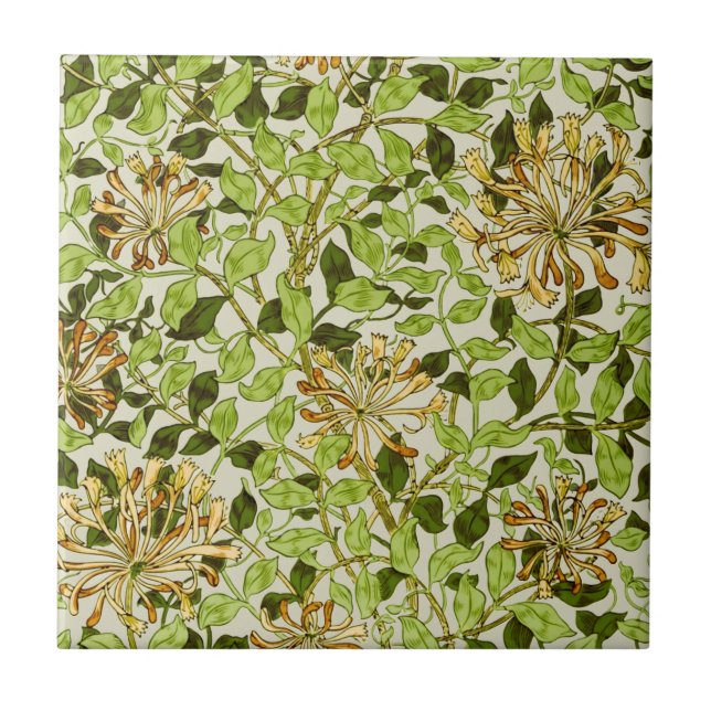 William Morris Kaprifol Gröna Blommor Kakelplatta (Framsidan)