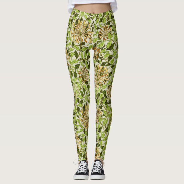 William Morris Kaprifol Gröna Blommor Leggings (Framsida)