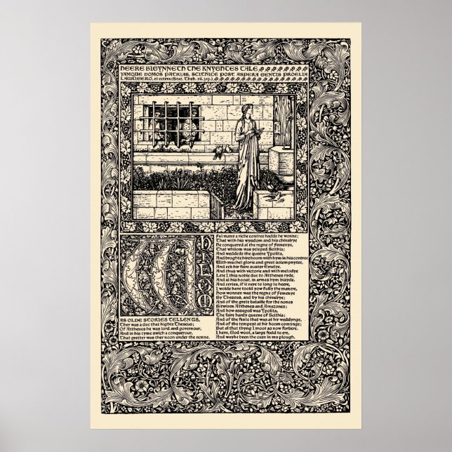 William Morris Kelmscott Press Chaucer Bokblad Poster (Framsidan)