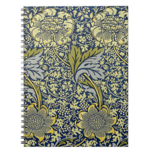 William Morris Kennet Blommig Tapet Blå Guld Anteckningsbok