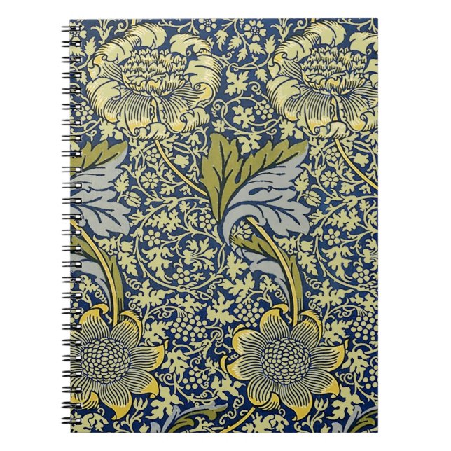 William Morris Kennet Blommig Tapet Blå Guld Anteckningsbok (Framsidan)