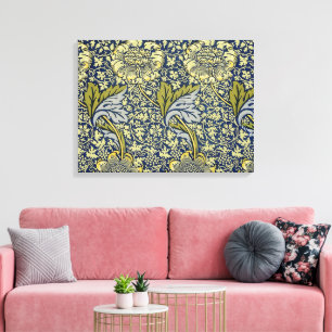 William Morris Kennet Blommig Tapet Blå Guld Canvastryck