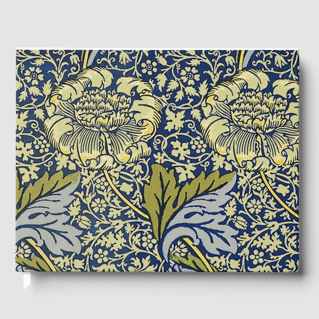 William Morris Kennet Blommig Tapet Blå Guld Gästböcker (Framsida)