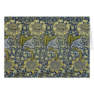 William Morris Kennet Blommig Tapet Blå Guld Hälsningskort