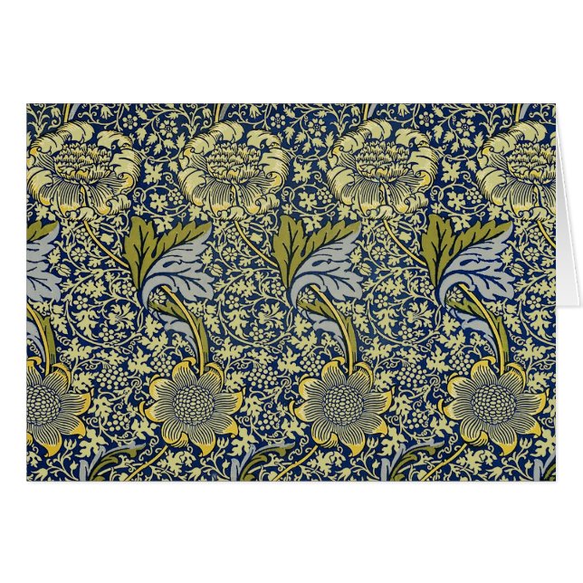 William Morris Kennet Blommig Tapet Blå Guld Hälsningskort (Framsidan Horizontal)