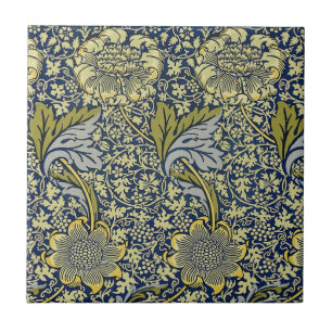 William Morris Kennet Blommig Tapet Blå Guld Kakelplatta