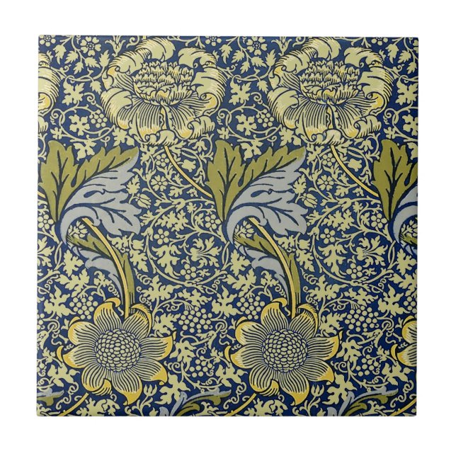William Morris Kennet Blommig Tapet Blå Guld Kakelplatta (Framsidan)