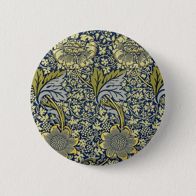 William Morris Kennet Blommig Tapet Blå Guld Knapp (Framsida)