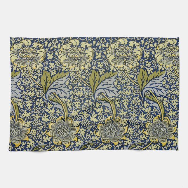 William Morris Kennet Blommig Tapet Blå Guld Kökshandduk (Horisontell)