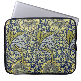 William Morris Kennet Blommig Tapet Blå Guld Laptop Fodral