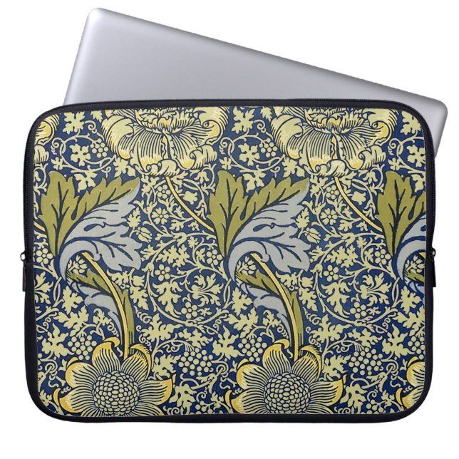 William Morris Kennet Blommig Tapet Blå Guld Laptop Fodral (Framsidan)