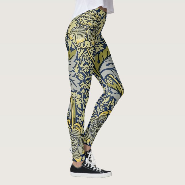 William Morris Kennet Blommig Tapet Blå Guld Leggings (Höger)
