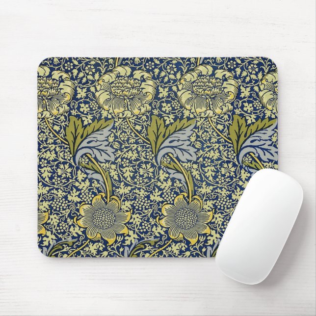 William Morris Kennet Blommig Tapet Blå Guld Musmatta (Med mus)