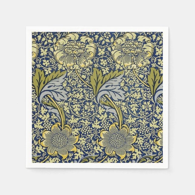 William Morris Kennet Blommig Tapet Blå Guld Pappersservett (Framsidan)