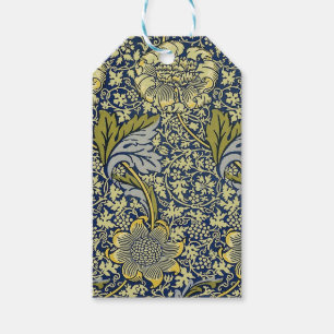 William Morris Kennet Blommig Tapet Blå Guld Presentetikett