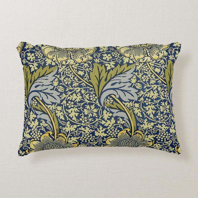 William Morris Kennet Blommig Tapet Blå Guld Prydnadskudde (Framsidan)