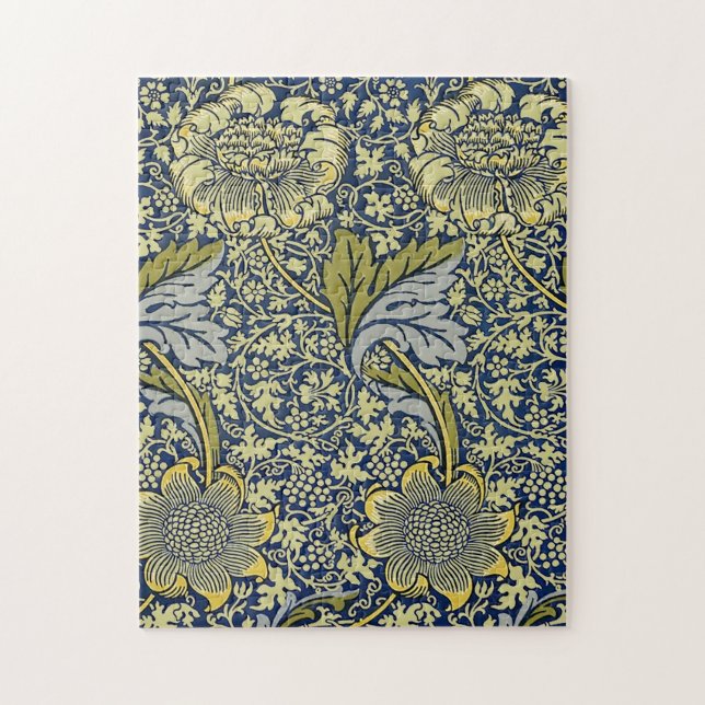 William Morris Kennet Blommig Tapet Blå Guld Pussel (Vertikal)