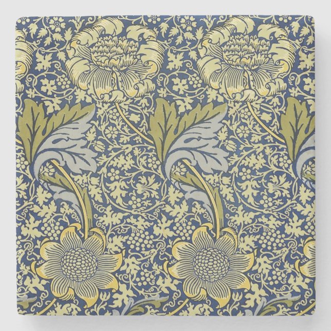 William Morris Kennet Blommig Tapet Blå Guld Stenunderlägg (Framsidan)
