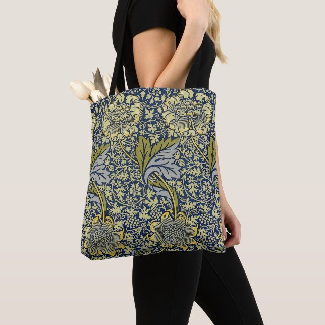 William Morris Kennet Blommig Tapet Blå Guld Tygkasse (Närbild)