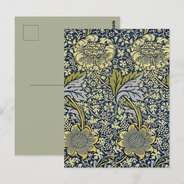 William Morris Kennet Blommig Tapet Blå Guld Vykort (Fram/baksida)