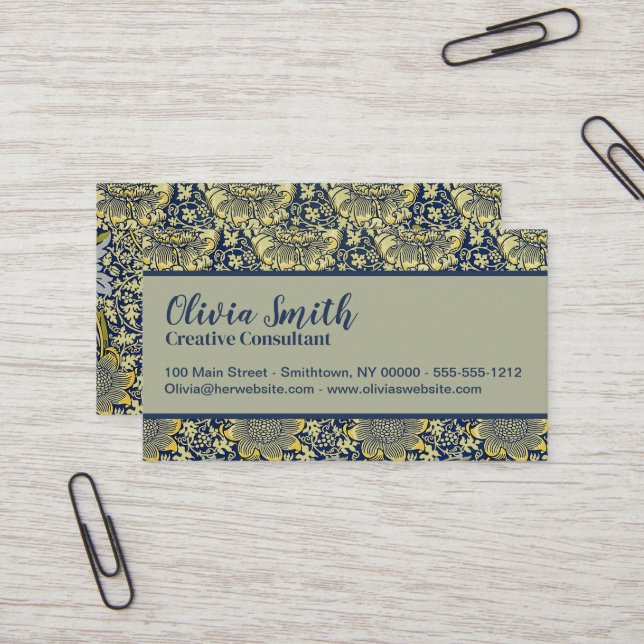 William Morris Kennet Blommigt Tapet Blue Visitkort (Fram/Back In Situ)
