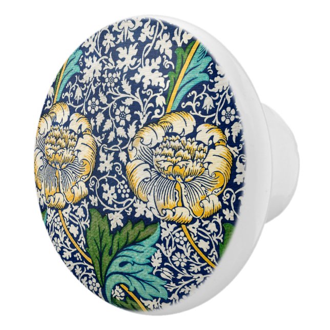 William Morris keramisk knob blommigt blue gult Knopp (Höger)