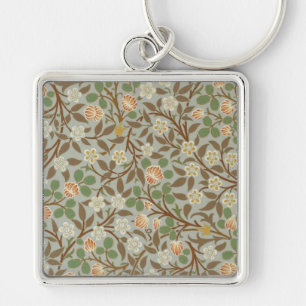 William Morris Klöver Botanisk Blomma Fyrkantig Silverfärgad Nyckelring