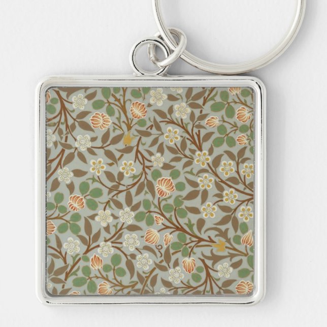 William Morris Klöver Botanisk Blomma Fyrkantig Silverfärgad Nyckelring (Framsidan)