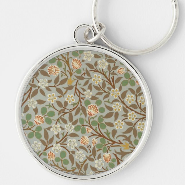 William Morris Klöver Botanisk Blomma Rund Silverfärgad Nyckelring (Framsidan)