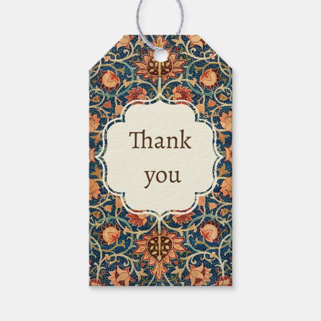 William Morris konst gåvobrev orientalisk design Presentetikett (Framsidan)