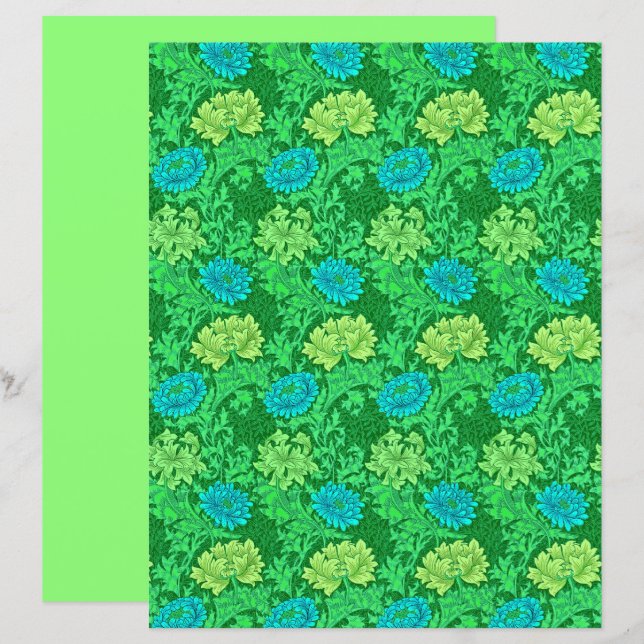 William Morris Krysantemum, Limegrön & Aqua (Fram/baksida)
