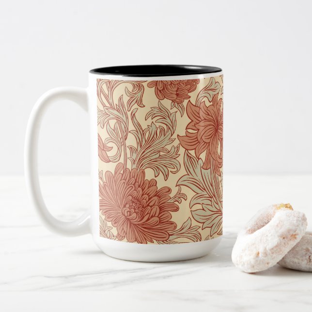 William Morris Krysantemum Mönster Två-Tons Kaffe Två-Tonad Mugg (Med munk)