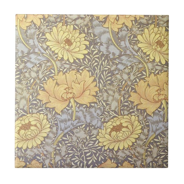 William Morris Krysantemum Mum Blommor Kakelplatta (Framsidan)