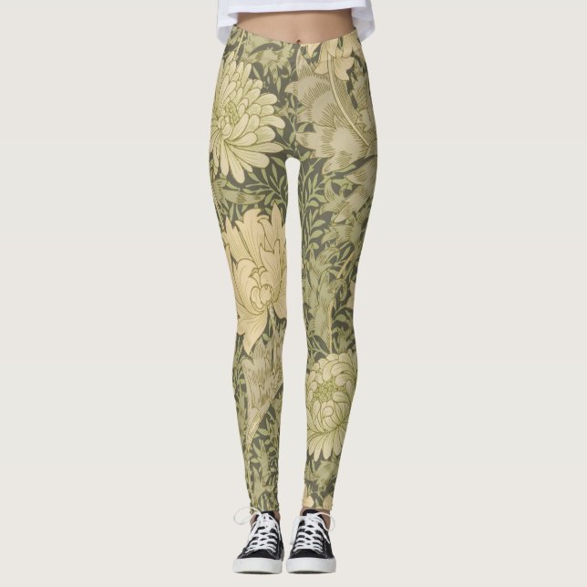 William Morris Krysantemum Salvia Blomma Leggings (Framsida)