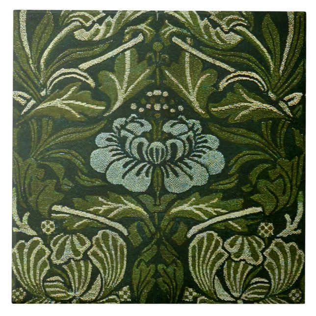 William Morris Large Grönt Lövs & Blue Flower Kakelplatta (Framsidan)