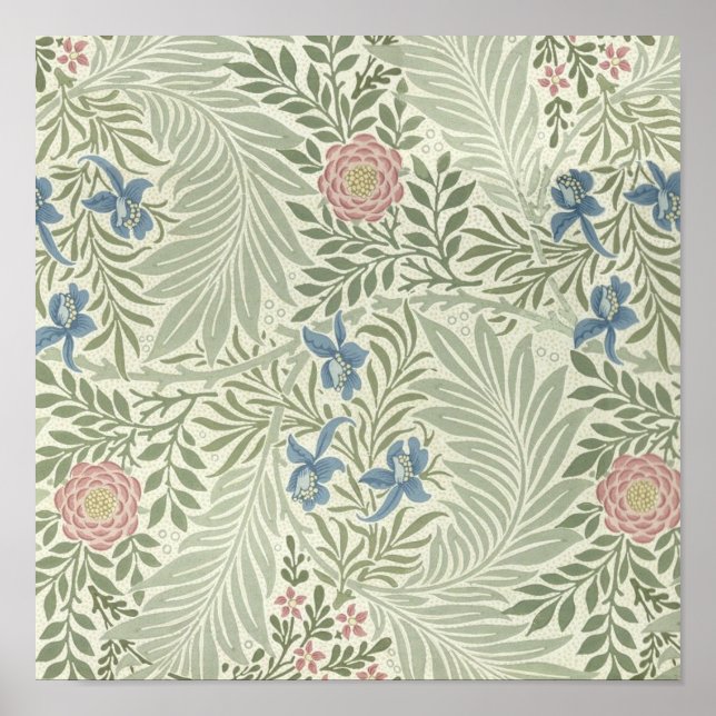William Morris Larkspur Blommig Tapetmönster Poster (Framsidan)