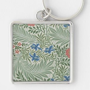 William Morris Larkspur Blommigt Grönt Rosa Blue Fyrkantig Silverfärgad Nyckelring