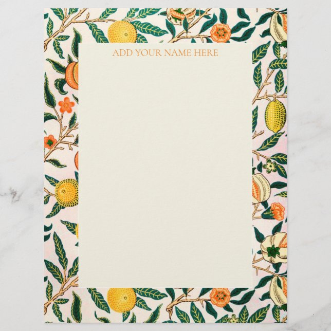 WILLIAM MORRIS LETTERHEAD MED "POMEGRANATES" BREVHUVUD (Framsida)