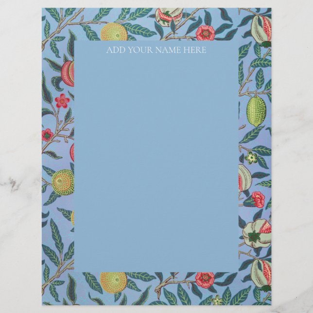 WILLIAM MORRIS LETTERHEAD MED "POMEGRANATES" BREVHUVUD (Framsida)
