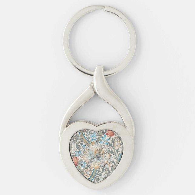 William Morris Lily Keychain Twisted Heart Silverfärgad Nyckelring (Framsidan)