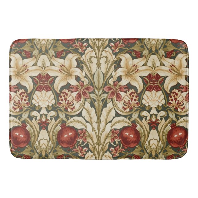 William Morris Lily och Granatäpple Blommönster Badrumsmatta (Framsidan)