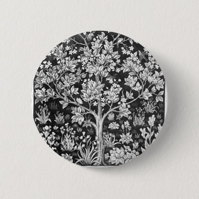 William Morris - Livets träd Black and White Knapp (Framsida)