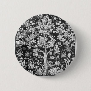 William Morris - Livets träd Black and White Knapp