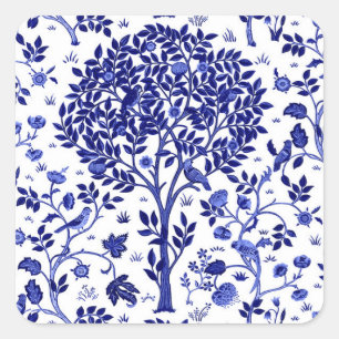 William Morris Livets träd, Cobalt Blue and White Fyrkantigt Klistermärke