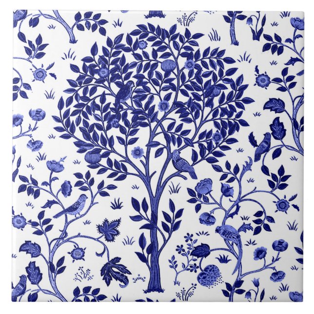 William Morris Livets träd, Cobalt Blue och White Kakelplatta (Framsidan)